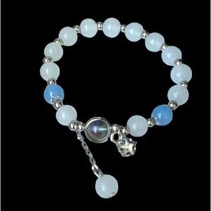 Celestial Milky White & Blue Beaded Stretch Bracelet with Star Charm